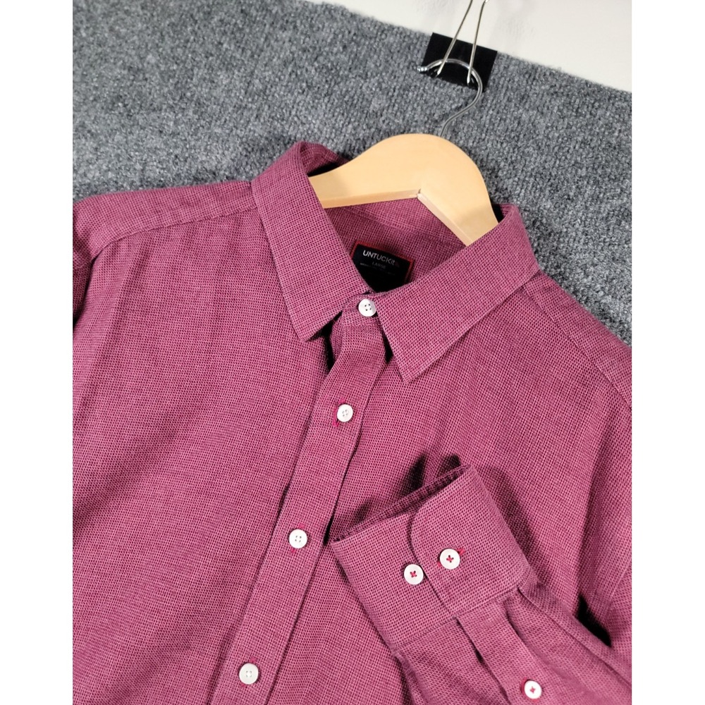 Untuckit Shirt Mens Large Burgundy Regular Fit Wrinkle Free Long Sleeve Cotton